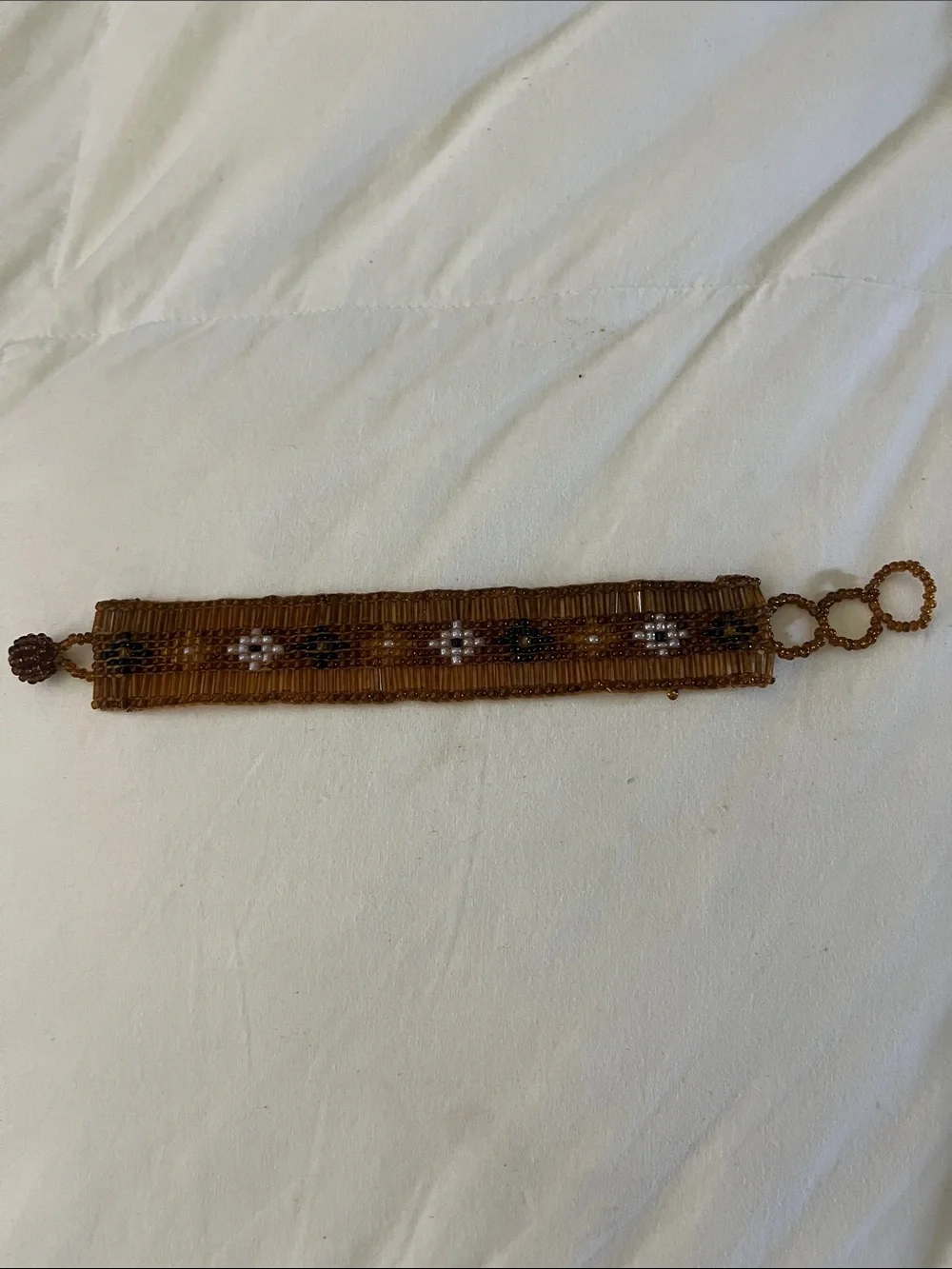Beaded Brown Bracelet with Geometric Accent